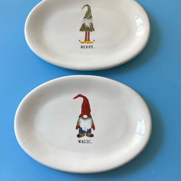 Rae Dunn Christmas platter Magic Merry Mischief 3 elf elves plate tray +2 plates - Picture 7 of 9